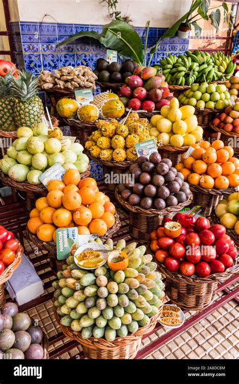 Fruits and vegetables on local market in Funchal, Madeira, Portugal Stock Photo - Alamy