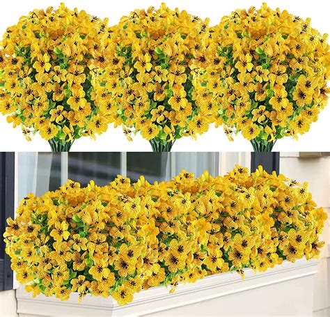 Sinhoon 12 Bundles Artificial Flowers UV Resistant Fake Plants Outdoor