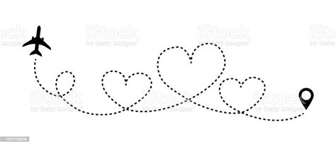 Love Line Airplane Dotted Route Romantic Heart Dashed Trace Path Air