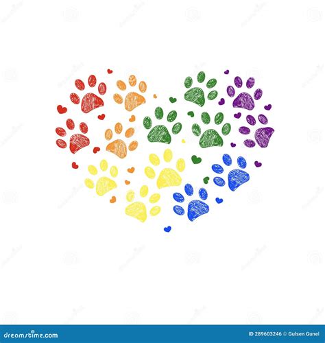 Rainbow Colored Paw Prints With Hearts Stock Vector Illustration Of Concept Sign 289603246