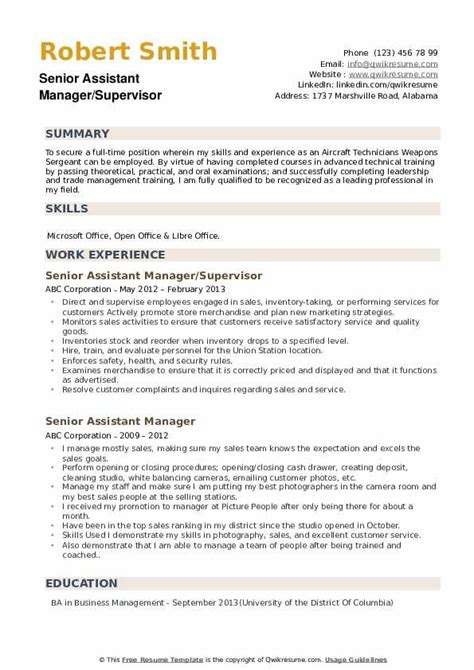 Senior Assistant Manager Resume Samples Qwikresume