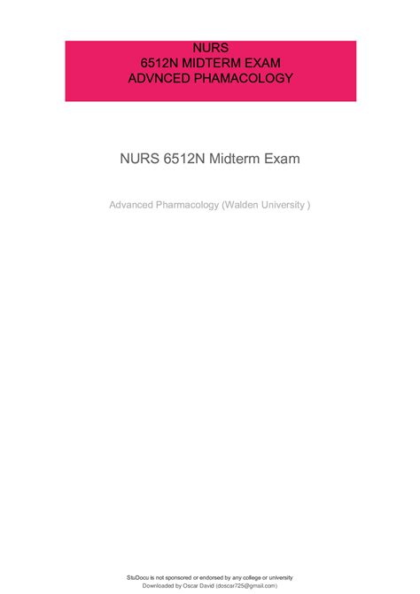 Nurs Advanced Pharmacology Midterm Exam Browsegrades