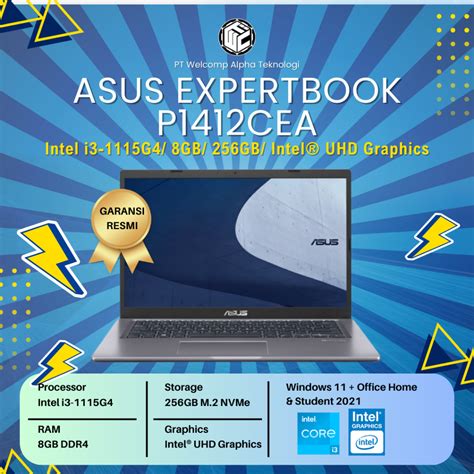 Jual Laptop Asus Expertbook P1412CEA I3 1115G4 8GB 256GB INTEL UHD