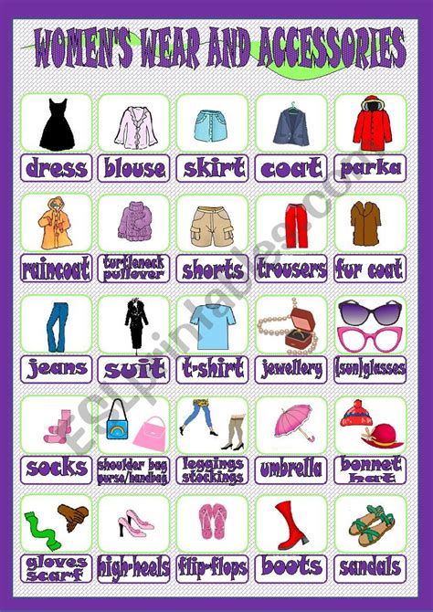 Womens Wear And Accessories Esl Worksheet By Mar Lia Gomes