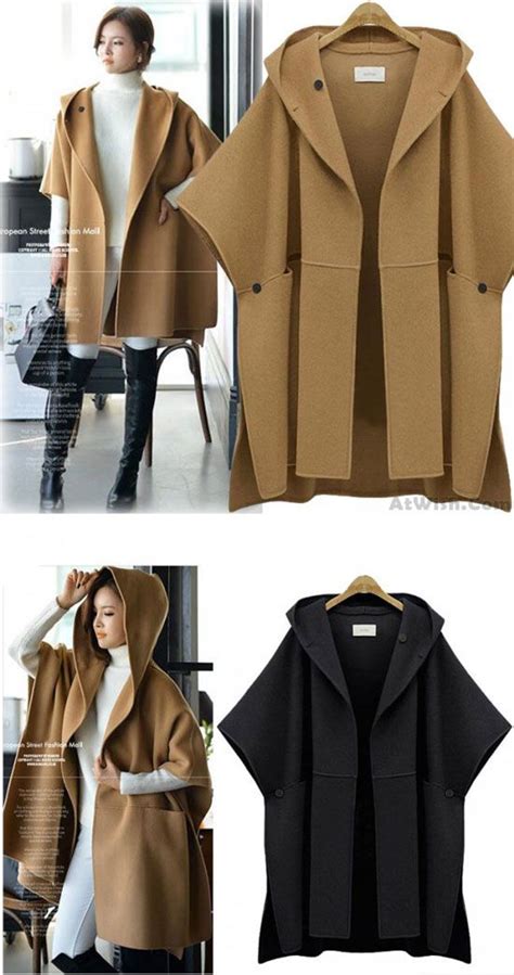 Hooded Batwing Sleeveless Cape Woolen Jacket Large Size Loose Woolen Coat Only 3899 Atwish