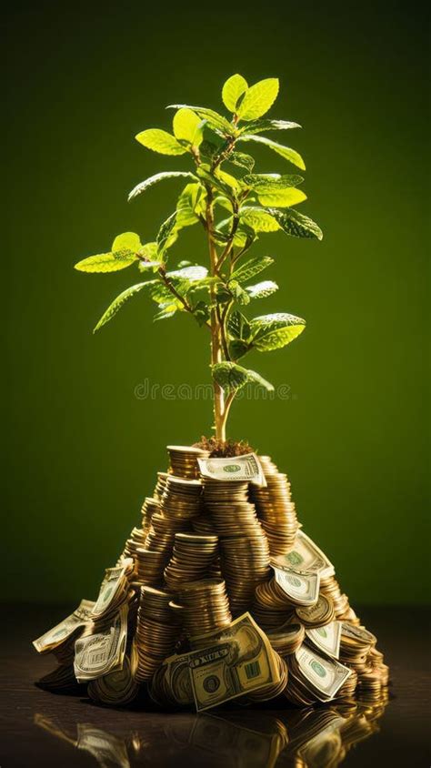 Money Tree With Banknotes As Leaves Growing On A Pile Of Money Showcasing The Concept Of