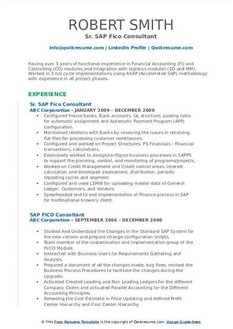 Sap Fico Consultant Resume Samples Qwikresume