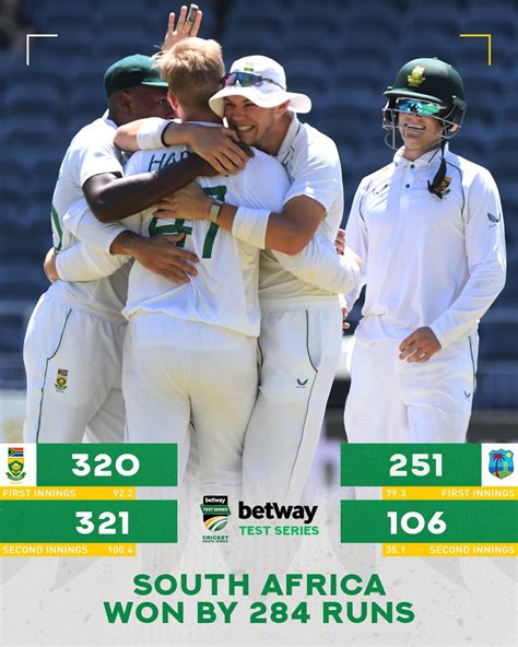 Proteas Men On Twitter RESULT SOUTH AFRICA WINS BY 284 RUNS The