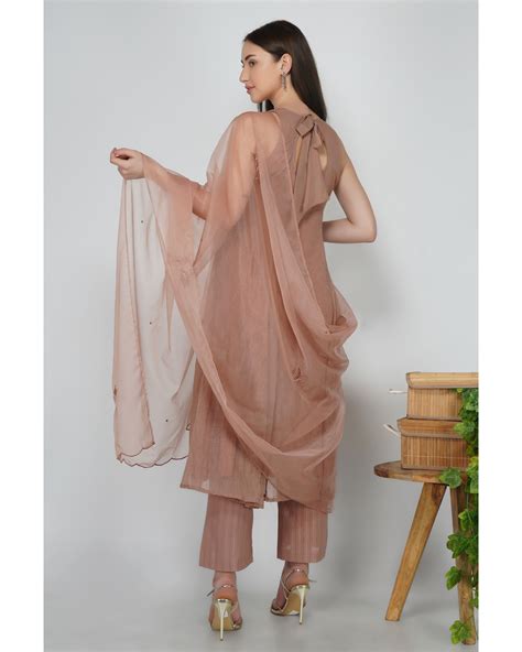 Sepia Embroidered Organza Dupatta By Vintage Loom The Secret Label