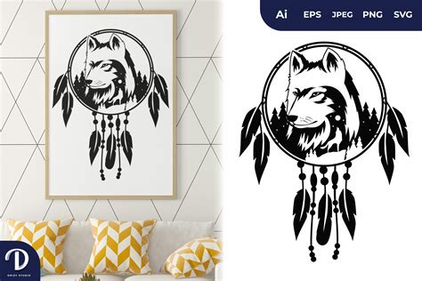 Native American Dreamcatcher Wolf Drawing