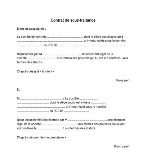 Contrat De Sous Traitance Mod Le Gratuit Conseils