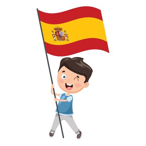 Premium Vector Illustration Of Kid Holding Spain Flag