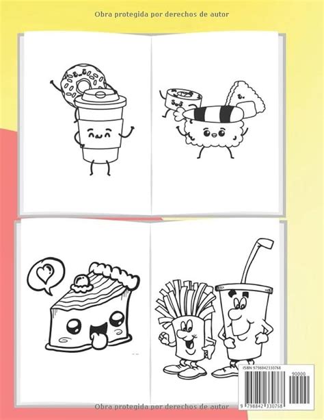 Libro Para Colorear Comida Kawaii Contiene Dibujos