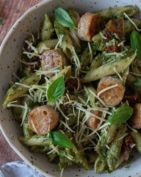 Crispy Sausage Pasta With Sun Dried Tomatoes And Pesto — A Vegan Visit