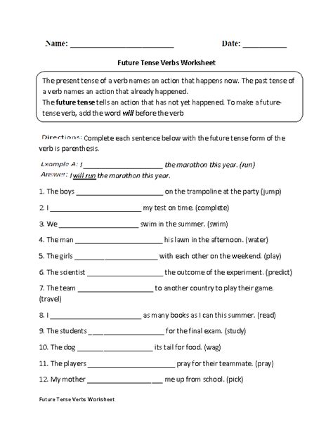 Verb Tenses Worksheet Grade 8