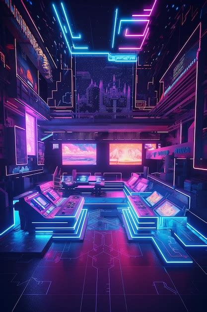 Uma Sala Cyberpunk Luzes Neon E Uma Placa Que Diz Cyberpunk Foto