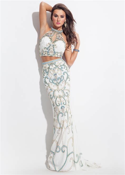 Rachel Allan 7102 Beaded Racerback 2 Pc Evening Gown Beaded Dress