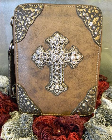 Tan And Gold Leather Rhinestone Cross Bible Cover Bible Covers