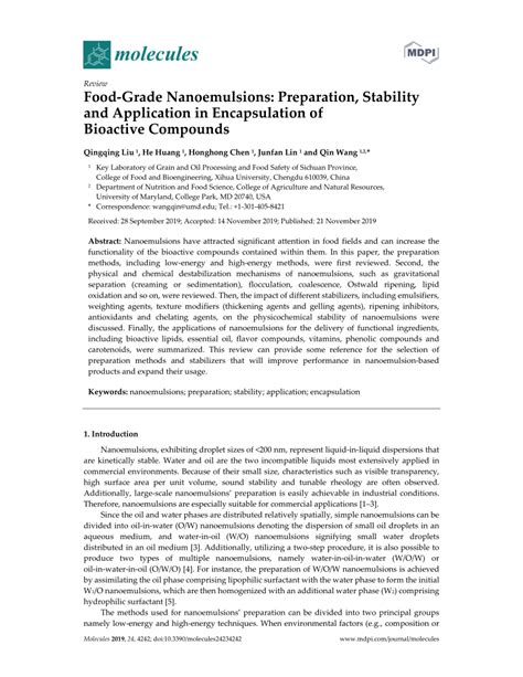 Pdf Food Grade Nanoemulsions Preparation Stability And Application