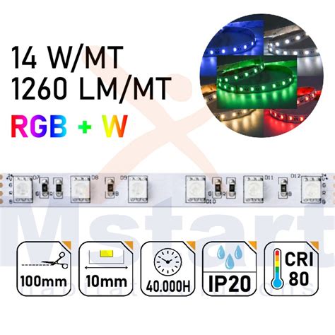 Striscia LED 24V 14W Mt RGB W Bobina 5MT 300 LED SMD 5050 Da Interno IP20