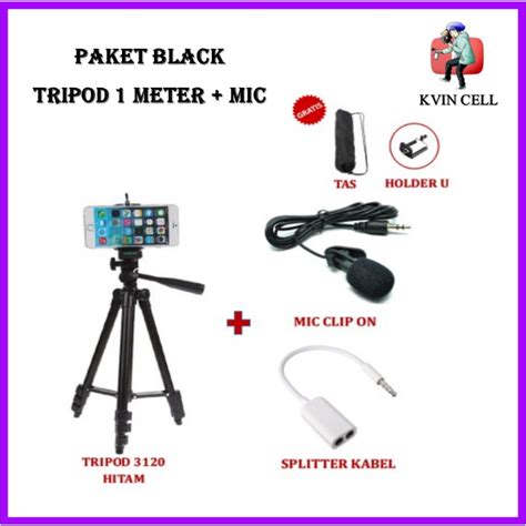 Jual PAKET KOMPLIT Tripod Black 1M Microphone Clip On Splitter