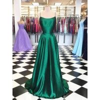 A Line Spaghetti Straps Long Prom Dresses Formal Evening Gowns