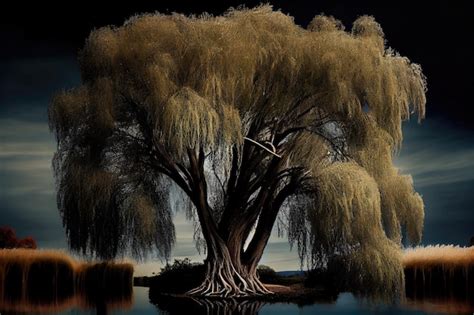 Premium AI Image Weeping Willow By The Lake Generative AI