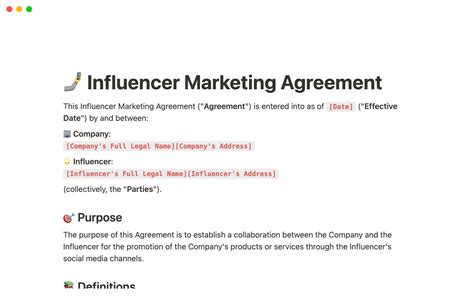 Notion Template Gallery Influencer Marketing Agreement