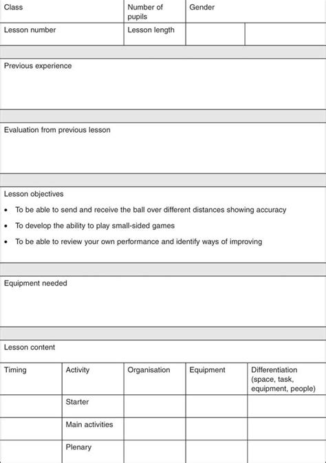 Physical Education Lesson Template