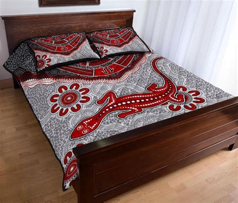 Aboriginal Quilt Bed Set Indigenous Boomerang And Lizard Art Quilt