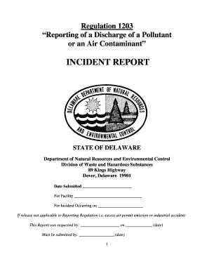 Fillable Online Dnrec Delaware Incident Report Delaware Department Of