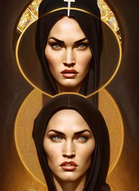 Portrait Of Megan Fox As A Nun Catholic Church Stable Diffusion