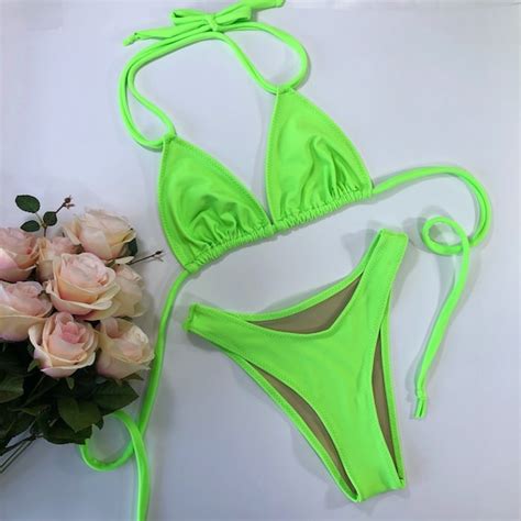 Neon Green High Leg Bikini Cheap Sale Bellvalefarms