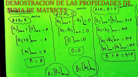 Demostracion De Las Propiedades Asociativa Conmutativa Inversa Neutro De Matrices En Algebra