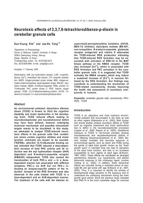 Pdf Neurotoxic Effects Of 2378 Tetrachlorodibenzo P Dioxin In