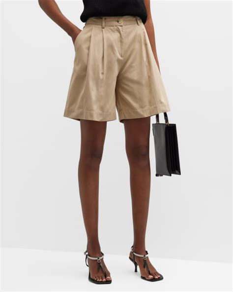 Toteme Pleated Cotton Twill Shorts Neiman Marcus