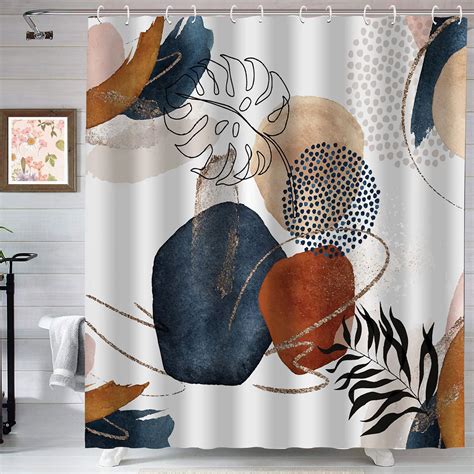 Dznils Abstract Shower Curtain Boho Mid Century Modern Neutral