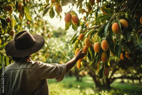 Sweet Success Harvesting Mangoes From The Orchard Stock Illustration Adobe Stock