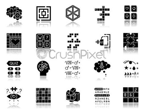 Puzzles And Riddles Drop Shadow Black Glyph Icons Set Construction