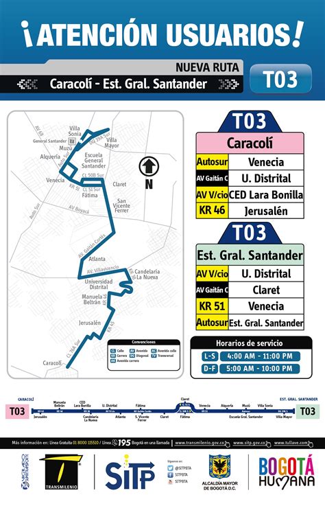 Mapa urbana SITP T03 Caracolí Estación General Santander 1 Mirutafacil