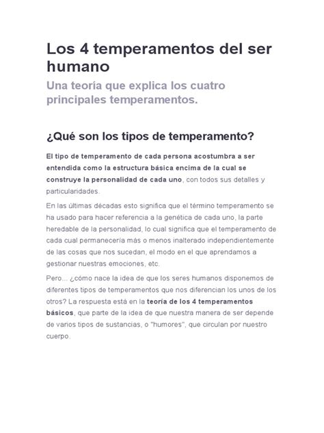 Los 4 Temperamentos Del Ser Humano Pdf Temperamento Teoría