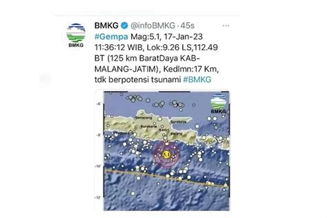 Gempa Bumi Magnitudo Guncang Malang Bmkg Pastikan Tidak Berdampak