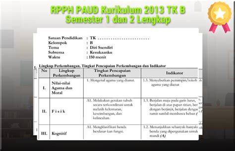 Rpph Paud Kurikulum 2013 Tk B Semester 1 Dan 2 Lengkap Pendidikan