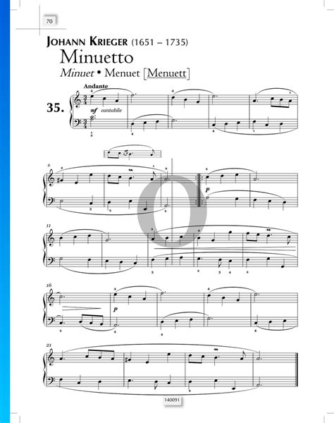 Minuet In A Minor Johann Krieger Piano Sheet Music Oktav