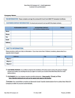 Fillable Online Credit Application Customer Details New West Oil