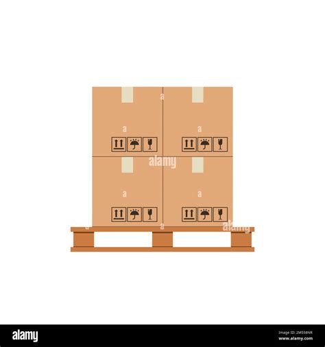 Crate Boxes On Wooden Pallet Cardboard Box Cargo Pallets Vector