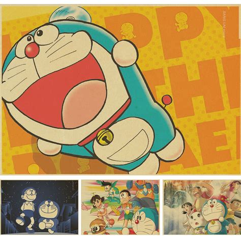 Japan Home Decor Rhinoceros Beetle Fat Doraemon Poster Retro Vellum