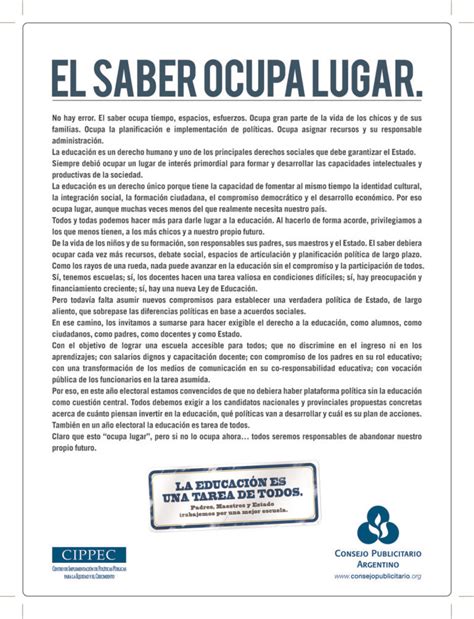 El Saber Ocupa Lugar Solicitada 2007 Consejo Publicitario Argentino