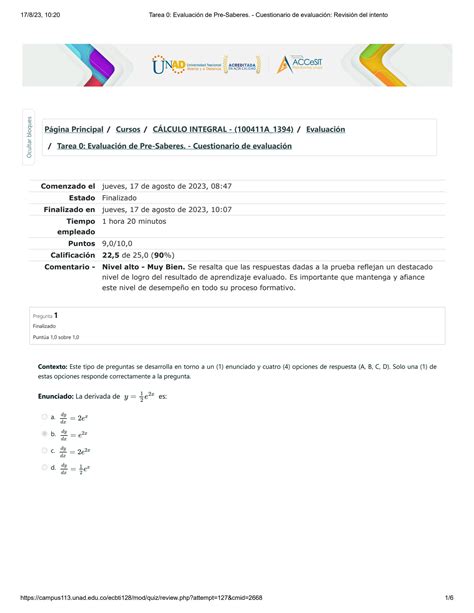 Solution Tarea Evaluaci N De Pre Saberes Cuestionario De Evaluaci N