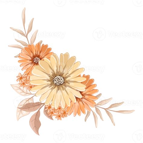 Orange Flower Arrangement With Watercolor Style Png